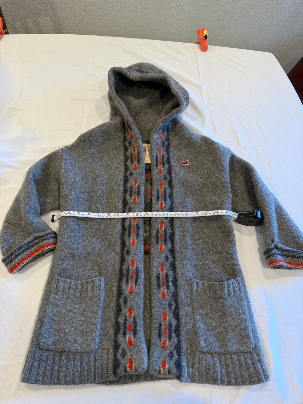 Hollister Lambs Wool California Flag Print Cardigan Sweater SZ M/L